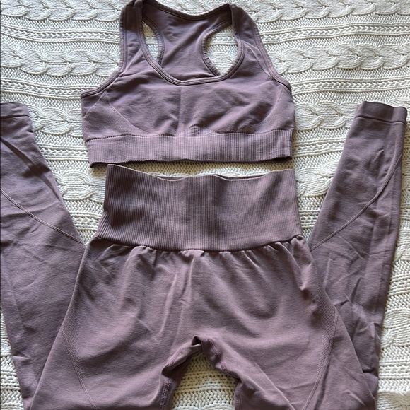 Purple yoga workout set high waist leggings sports bra compression - Picture 2 of 9